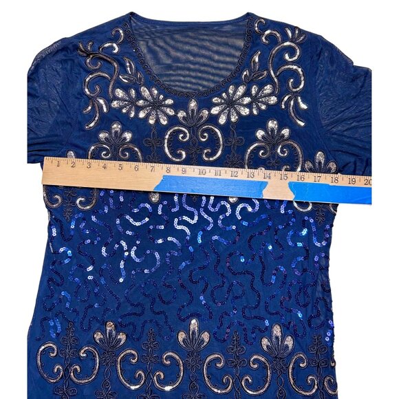 Elegant Black Sequin Cocktail Top Mesh Back  3/4 Sleeves - Picture 3 of 6